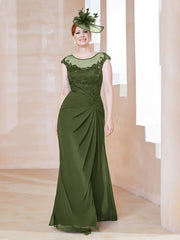 Robe en Mousseline Dentelle à Col Illusion Scoop Olive Verte
