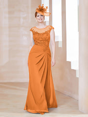 Robe en Mousseline Dentelle à Col Illusion Scoop Orange Grande Taille