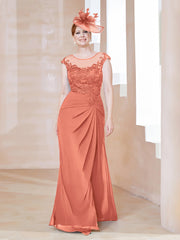 Robe en Mousseline Dentelle à Col Illusion Scoop Papaye