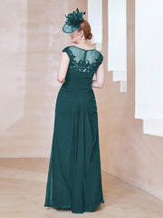 Robe en Mousseline Dentelle à Col Illusion Scoop Paon Grande Taille