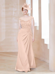 Robe en Mousseline Dentelle à Col Illusion Scoop Rose Perle Grande Taille
