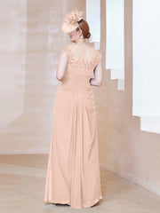 Robe en Mousseline Dentelle à Col Illusion Scoop Rose Perle