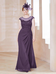 Robe en Mousseline Dentelle à Col Illusion Scoop Plum
