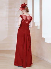 Robe en Mousseline Dentelle à Col Illusion Scoop Rouge