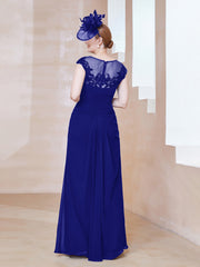 Robe en Mousseline Dentelle à Col Illusion Scoop Bleu Royale