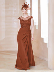 Robe en Mousseline Dentelle à Col Illusion Scoop Rouille