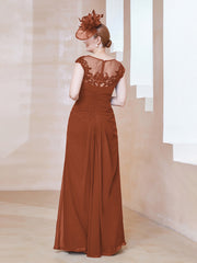 Robe en Mousseline Dentelle à Col Illusion Scoop Rouille