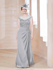 Robe en Mousseline Dentelle à Col Illusion Scoop Argent