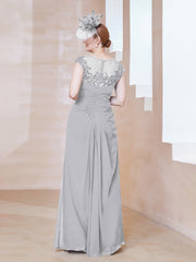 Robe en Mousseline Dentelle à Col Illusion Scoop Argent