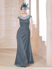 Robe en Mousseline Dentelle à Col Illusion Scoop Bleu de Schiste Grande Taille