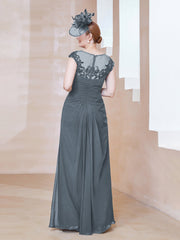 Robe en Mousseline Dentelle à Col Illusion Scoop Bleu de Schiste