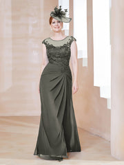 Robe en Mousseline Dentelle à Col Illusion Scoop Gris Acier