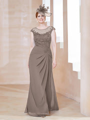 Robe en Mousseline Dentelle à Col Illusion Scoop Taupe