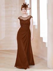Robe en Mousseline Dentelle à Col Illusion Scoop Terracotta