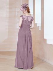 Robe en Mousseline Dentelle à Col Illusion Scoop Vintage Mauve Grande Taille