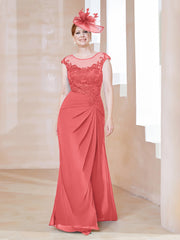Robe en Mousseline Dentelle à Col Illusion Scoop Pastèque Grande Taille