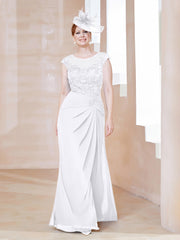 Robe en Mousseline Dentelle à Col Illusion Scoop Blanc