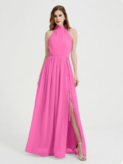 Col Haut Mousseline Robes Avec Fente Et Ceinture Nœud Azalée Grande Taille