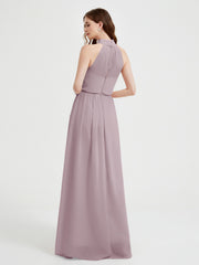 Col Haut Mousseline Robes Avec Fente Et Ceinture Nœud Dusk Grande Taille