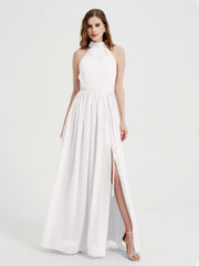Col Haut Mousseline Robes Avec Fente Et Ceinture Nœud Ivoire Grande Taille