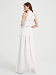 Col Haut Mousseline Robes Avec Fente Et Ceinture Nœud Ivoire Grande Taille
