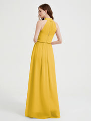 Col Haut Mousseline Robes Avec Fente Et Ceinture Nœud Souci Grande Taille