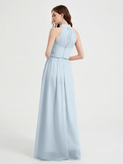Col Haut Mousseline Robes Avec Fente Et Ceinture Nœud Brume Grande Taille