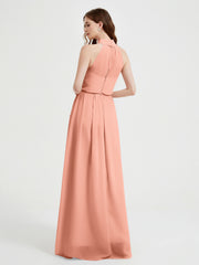Col Haut Mousseline Robes Avec Fente Et Ceinture Nœud Papaye Grande Taille