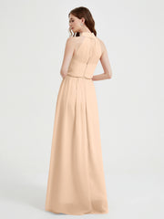 Col Haut Mousseline Robes Avec Fente Et Ceinture Nœud Pêche Grande Taille