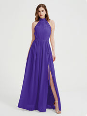 Col Haut Mousseline Robes Avec Fente Et Ceinture Nœud Régence Grande Taille