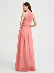 Col Haut Mousseline Robes Avec Fente Et Ceinture Nœud Crépuscule Grande Taille