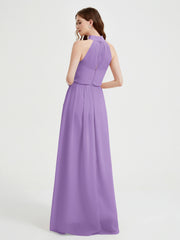 Col Haut Mousseline Robes Avec Fente Et Ceinture Nœud Tahiti Grande Taille