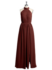 Col Haut Mousseline Robes Avec Fente Et Ceinture Nœud terracotta