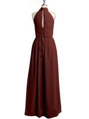 Col Haut Mousseline Robes Avec Fente Et Ceinture Nœud terracotta Grande Taille