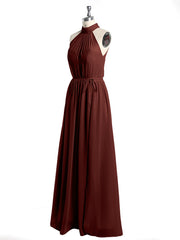 Col Haut Mousseline Robes Avec Fente Et Ceinture Nœud terracotta