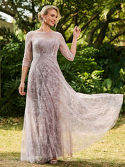 Robe Plissée à A-ligne en Dentelle avec Demi-Manches Crépuscule