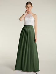 Mousseline Robes Longues Avec Dentelle Ivoire Corsage Olive Verte Grande Taille