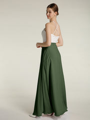 Mousseline Robes Longues Avec Dentelle Ivoire Corsage Olive Verte