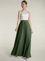 Mousseline Robes Longues Avec Dentelle Ivoire Corsage Olive Verte Grande Taille