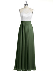 Mousseline Robes Longues Avec Dentelle Ivoire Corsage Olive Verte