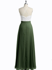 Mousseline Robes Longues Avec Dentelle Ivoire Corsage Olive Verte