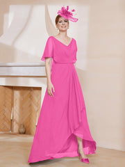 Robe Plissée en Mousseline à Col en V avec Manches Flottantes Azalée
