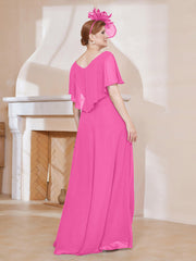 Robe Plissée en Mousseline à Col en V avec Manches Flottantes Azalée Grande Taille