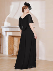 Robe Plissée en Mousseline à Col en V avec Manches Flottantes Noir Grande Taille