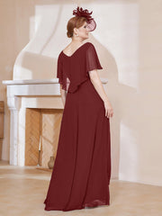 Robe Plissée en Mousseline à Col en V avec Manches Flottantes Bordeaux