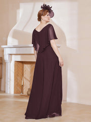 Robe Plissée en Mousseline à Col en V avec Manches Flottantes Cabernet
