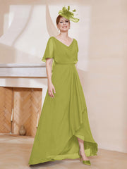 Robe Plissée en Mousseline à Col en V avec Manches Flottantes Trèfle