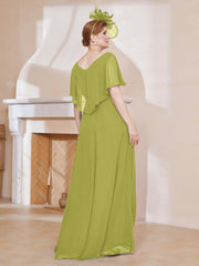 Robe Plissée en Mousseline à Col en V avec Manches Flottantes Trèfle Grande Taille