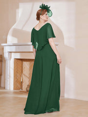 Robe Plissée en Mousseline à Col en V avec Manches Flottantes Vert Foncé