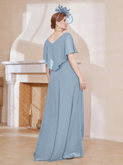 Robe Plissée en Mousseline à Col en V avec Manches Flottantes Bleu Poudré